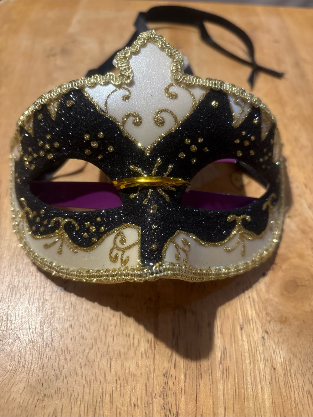 New Halloween Black, White & Gold Venetian-Style Masquerade Mask